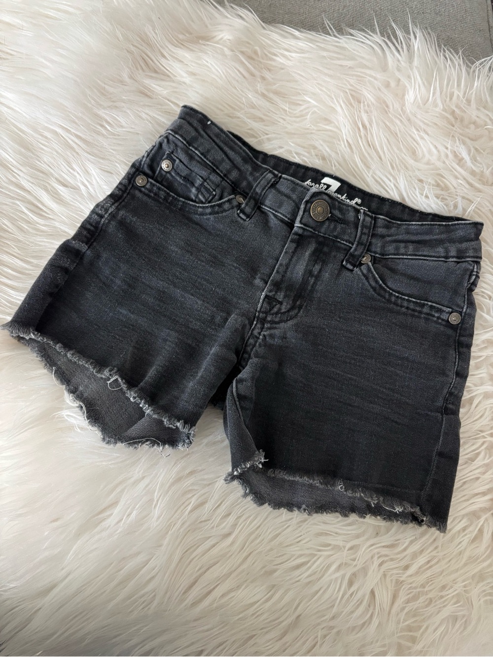 Girls 7 For All Mankind Black Frayed Hem Cutoff Denim Shorts